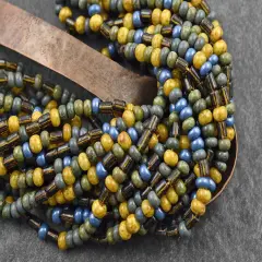 4/0 Aged Winterfell Striped Picasso Seed Bead Tube Mix (19" Strand)
