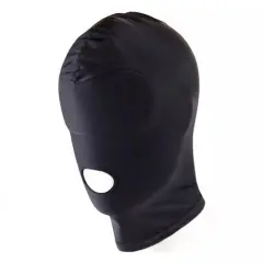 Black Bondage Full Hood Head Face Mask Open Eye Mouth Role Play Spandex Headgear