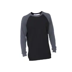 Bayside&reg; USA made Heavyweight Waffle Knit Thermal Raglan T-Shirt Dark Grey/ Black