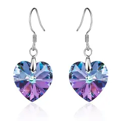 Austrian Crystal Heart Drop Dangle Earrings for Women 925 Sterling Silver Hook Hypoallergenic Earring (Vitrail Light)
