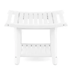 Waterproof Bath Stool with Curved Seat and Storage Shelf White