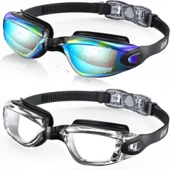 Swim Goggles, 2 Pack Swimming Goggles No Leaking Adult Men Women Youth AquaClear