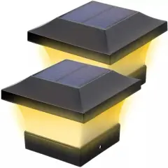 2-PACK SOLAR LED DECK POST CAP LIGHT 4"x4" Outdoor Square Fence Garden Lighting