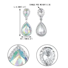 Women's Austrian Crystal Wedding Tear Drop Dangle Earrings Iridescent AB Silver-Tone
