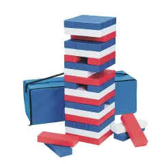 S&S Worldwide Patriotic Super Tumbling Timbers. Giant Version of Popular Stacking Game with Light Hollow Plastic Blocks. 50% Lighter than Wood!Includes Activity Guide, bag, 54 - 9"x3"x1.6" blocks.