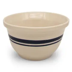 Ohio Stoneware Dominion Mixing Bowl Tan with Blue Stripe USA Made 8"