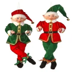17" Fabric Red&Green Tidings Bendable Elf, 2 Assortment