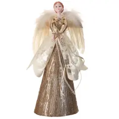 12" Brown and White Lame Angel Holding Star &ndash; Delicate Christmas Figure