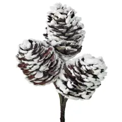 12" PLASTIC SNOW PINE CONE X3 PICK