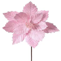 20" Pink Sugared Poinsettia Stem - Elegant Christmas Floral Decoration