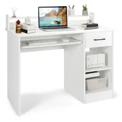 Costway 22" Wide Computer Desk Writing Study Laptop Table w/ Drawer & Keyboard Tray White\Black