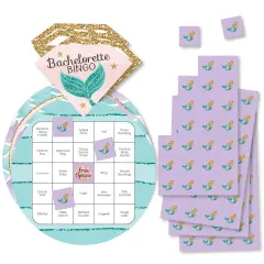 Big Dot of Happiness Trading the Tail for a Veil - Bar Bingo Cards and Markers - Mermaid Bachelorette or Bridal Shower Shaped Bingo Game - Set of 18