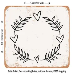 DECORATIVE METAL SIGN - Laurel and Hearts - Vintage Rusty Look