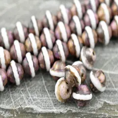 *27* 8x10mm Opaque White w/ Bronzed Pink Picasso Saturn Beads