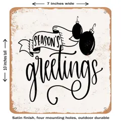 DECORATIVE METAL SIGN - Seasons Greetings - 3- Vintage Rusty Look