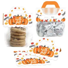 Big Dot of Happiness Fall Pumpkin - DIY Halloween or Thanksgiving Party Clear Goodie Favor Bag Labels - Candy Bags with Toppers - Set of 24