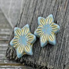 *4* 18mm Bronze Washed Blue Turquoise Star Flower Beads