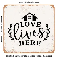 DECORATIVE METAL SIGN - Love Lives Here - 4 - Vintage Rusty Look