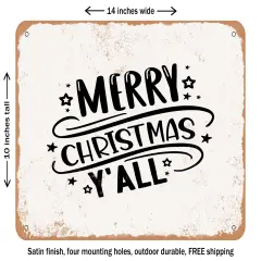 DECORATIVE METAL SIGN - Merry Christmas Y'all - 8 - Vintage Rusty Look