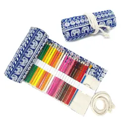 Wrapables Pencil Roll Organizer, Colored Pencil Wrap Pouch (72 slots) Blue Elephants