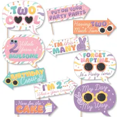 Big Dot of Happiness Funny Two Cool - Girl - Pastel 2nd Birthday Party Photo Booth Props Kit - 10 Piece