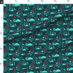 Various Fabrics by the Yard or Fat Quarter Loch Ness Monster Nessie Teal Blue Red Scotland Mythology Cryptozoology Custom Printed Fabric by Spoonflower
