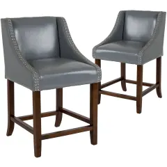 Merrick Lane Taylorsville 24 Inch Counter Height Stool with Nailhead Trim - Set of 2 LightGrayLeatherSoft