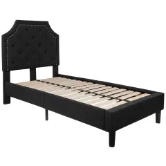 Merrick Lane Provence Platform Bed with Slatted Support Contemporary Tufted Upholstery with Accent Nail Trim