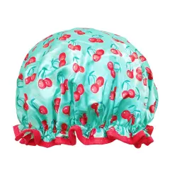 Wrapables Reusable Women's Waterproof Shower Caps for Long Hair Cherries