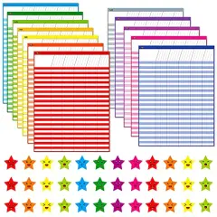 12 Pack Multi-Color Dry Erase Incentive Chart/Chore/Responsibility/School Attendance/Homework Progress Tracking Chart with 2112 Reward Star Stickers, (17" x 22.5")