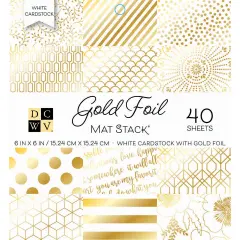 DCWV Single-Sided Cardstock Stack 6"X6" 40/Pkg-Gold Foil - White W/Gold Foil