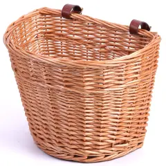 Wicker Front Bike Storage Basket with Faux Leather Straps