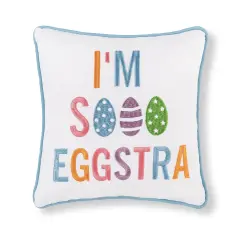 Eggstra Embroidered Small/Petite Spring Easter Themed Accent Pillow, 10" x 10"