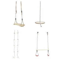 Wooden Swings with 4 Included Ropes, Tree Swing, Swing Bar, Climbing Rope Ladder and Swing Seat
