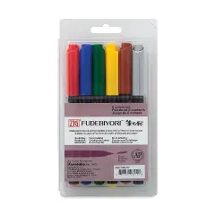 Zig Fudebiyori Brush Pens - Assorted Colors, Set of 6