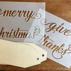 Merry Christmas & Give Thanks Stencil and Wood Tag Kit | 3790 by Designer Stencils | Word & Phrase Stencils |