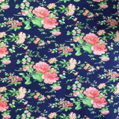 Roses on Navy Blu Cotton Fabric Sold by the Yard Mook Fabrics