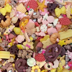 Cute Charm Mix in Brown Peach & Yellow, 30 pieces, Resin and Acrylic Mix, Adorabilities