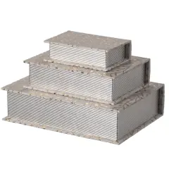 Set of 3 Velvet Vintage Storage Wooden Antique Classic Decorative Book Box Holder White