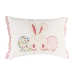Happy Bunny Eggs Embroidered Spring Easter Themed Accent Pillow, 13" x 18"