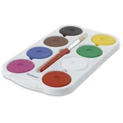 Richeson Tempera Cakes - Set of 8 with Tray and Brush, Assorted Colors, Large Cakes