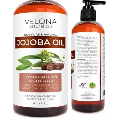 Jojoba Oil - 8 oz (With Pump) | 100% Pure and Natural | Golden, Unrefined, Cold Pressed, Hexane Free | Moisturizing Face, Hair, Body, Skin Care, Stretch Marks, Cuticles