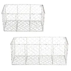 DII Vintage Grey Chickenwire Flatware Caddy With Clear Jars