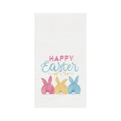 Pink Blue & Yellow Easter Bunnies Bunny Rabbits Embroidered Waffle Weave Kitchen Dishtowel