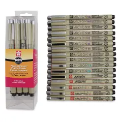 Sakura Pigma Micron, Brush and Graphic Markers - Set of 16, Black, Assorted Sizes
