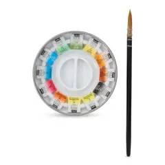 Pebeo Fine Watercolor Half Pan Set -Set of 12, Round Metal Box with Brush