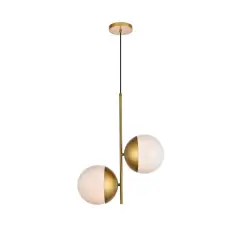 Eclipse 2 Lights Brass Pendant With Frosted White Glass