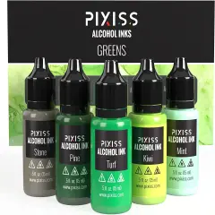 Pixiss Greens Alcohol Inks Set, 5 Highly Saturated Green Alcohol Inks for Resin