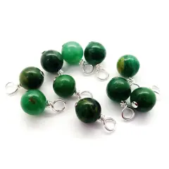 African Green Jade 6mm Bead Dangles, Small Gemstone Charms, 10 pieces, Adorabilities