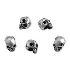 John Bead Antique Stainless Steel Beads - Skull 2, 8 x 13 mm, Pkg of 5